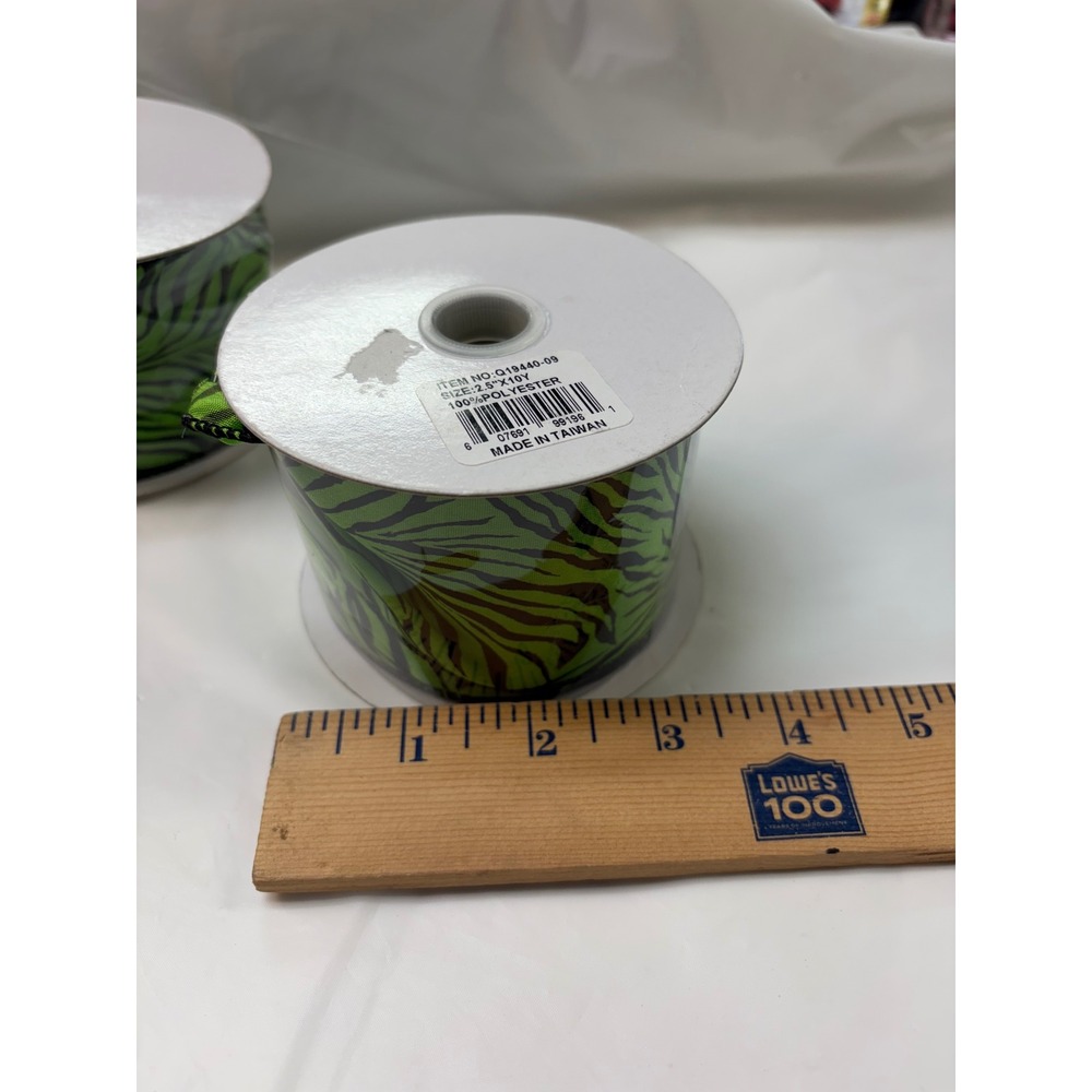 3 Pack Zebra Print Wired Ribbon Lime Green Black 2.5 Inch x 10 Yards Q19440-09 - Picture 7 of 8